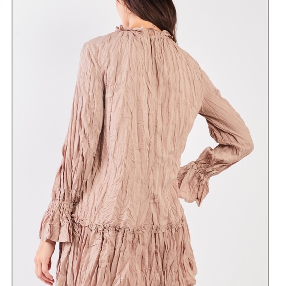 Mocha Wrinkle Pleat Mock Neck Mini Dress - Picture 3 of 5